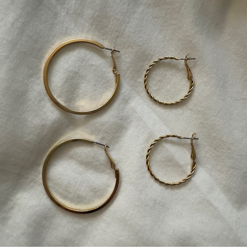 NEW! Two pairs of ASOS gold plated hoop earrings - plain and twisted rope